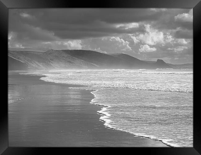 Storm at Newgale, Pembrokeshire. Black and White. Framed Print by Colin Allen