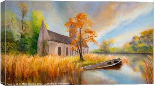 Church by the River Canvas Print by Mike Shields