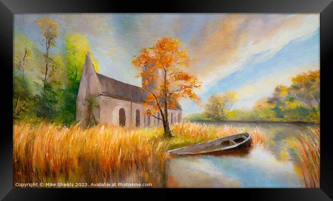 Church by the River Framed Print by Mike Shields