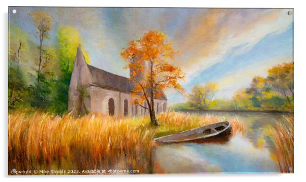 Church by the River Acrylic by Mike Shields