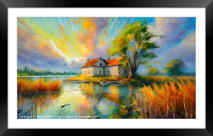 River Villa Sunset Framed Mounted Print by Mike Shields