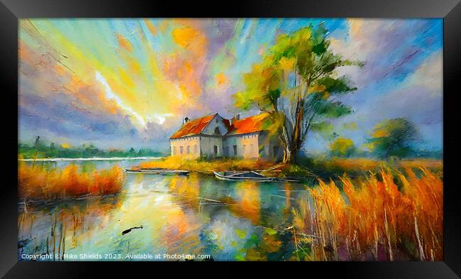 River Villa Sunset Framed Print by Mike Shields