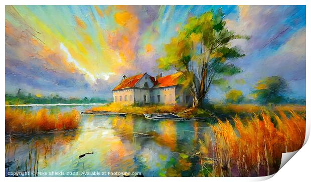 River Villa Sunset Print by Mike Shields