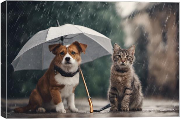 Raining Cats, Dogs Dry Canvas Print by Picture Wizard