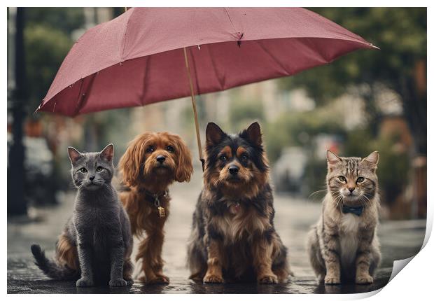 Raining Cats and Dogs Print by Picture Wizard