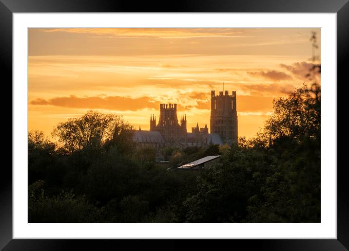 Sunset behind Ely Cathedral from Roswell Pits Nature Reserve, 22 Framed Mounted Print by Andrew Sharpe
