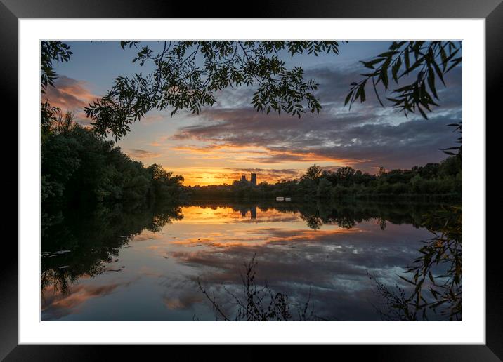 Sunset behind Ely Cathedral from Roswell Pits Nature Reserve, 22 Framed Mounted Print by Andrew Sharpe