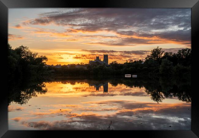 Sunset behind Ely Cathedral from Roswell Pits Nature Reserve, 22 Framed Print by Andrew Sharpe