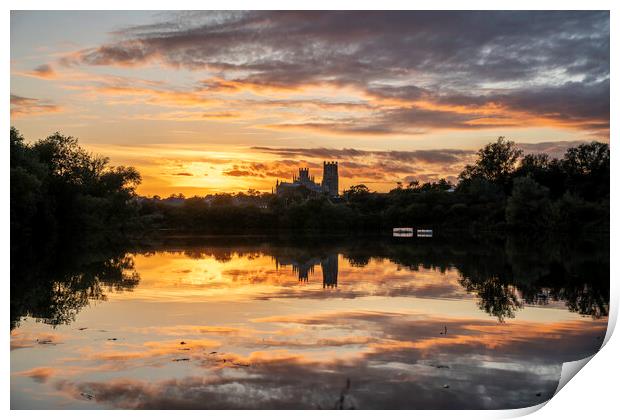 Sunset behind Ely Cathedral from Roswell Pits Nature Reserve, 22 Print by Andrew Sharpe