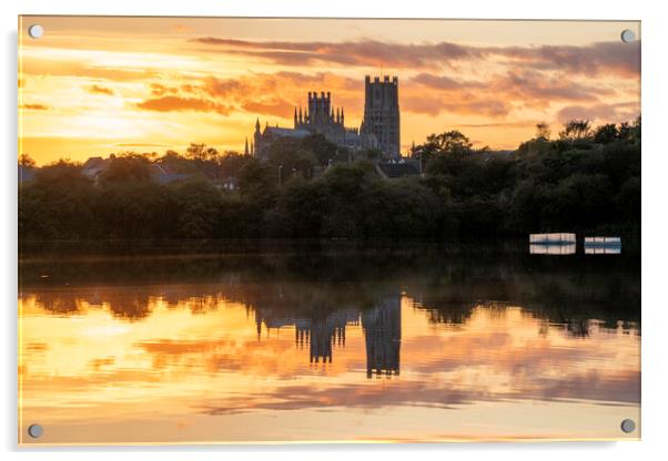 Sunset behind Ely Cathedral from Roswell Pits Nature Reserve, 22 Acrylic by Andrew Sharpe