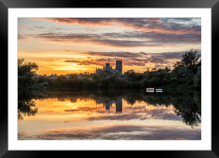 Sunset behind Ely Cathedral from Roswell Pits Nature Reserve, 22 Framed Mounted Print by Andrew Sharpe