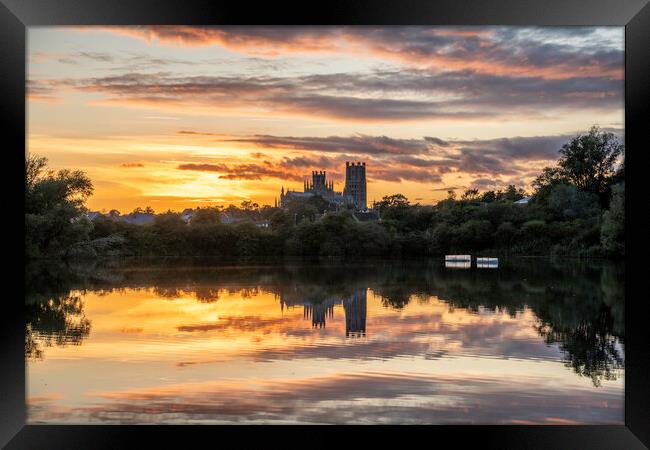 Sunset behind Ely Cathedral from Roswell Pits Nature Reserve, 22 Framed Print by Andrew Sharpe