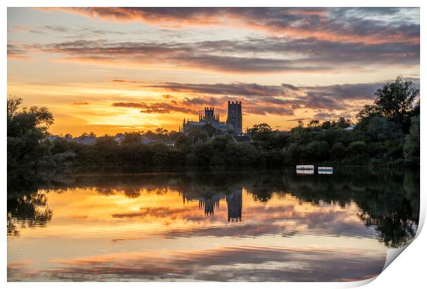 Sunset behind Ely Cathedral from Roswell Pits Nature Reserve, 22 Print by Andrew Sharpe