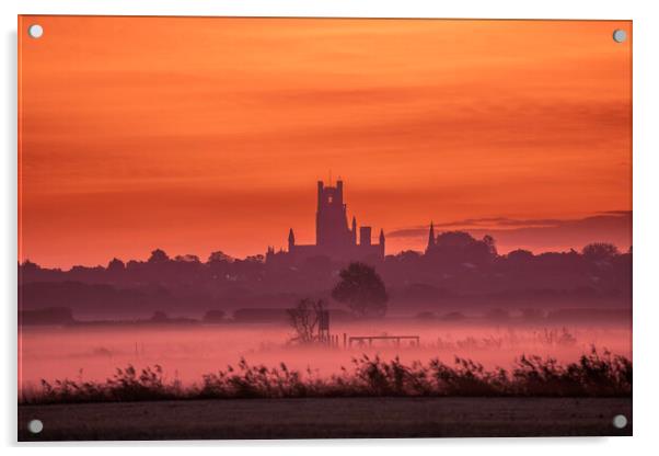 Pre-dawn over Ely, as seen from Coveney, 23rd October 2023 Acrylic by Andrew Sharpe