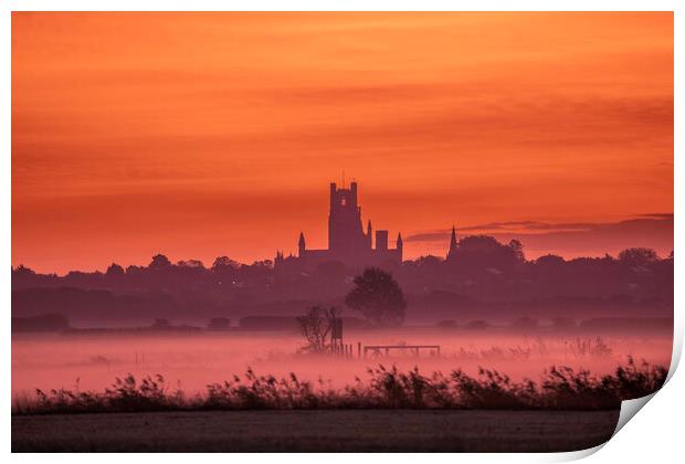 Pre-dawn over Ely, as seen from Coveney, 23rd October 2023 Print by Andrew Sharpe
