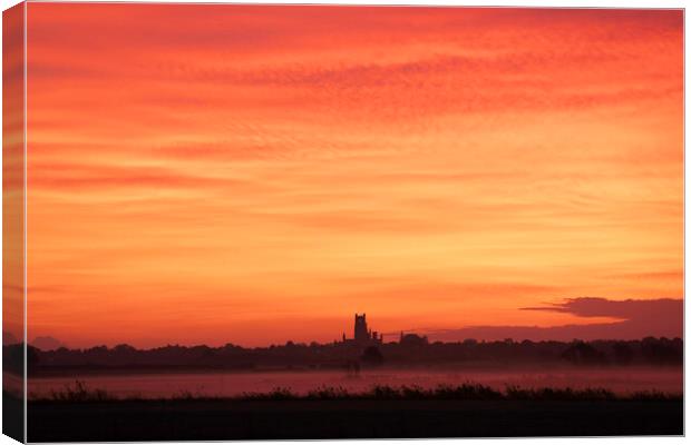 Pre-dawn over Ely, as seen from Coveney, 23rd October 2023 Canvas Print by Andrew Sharpe