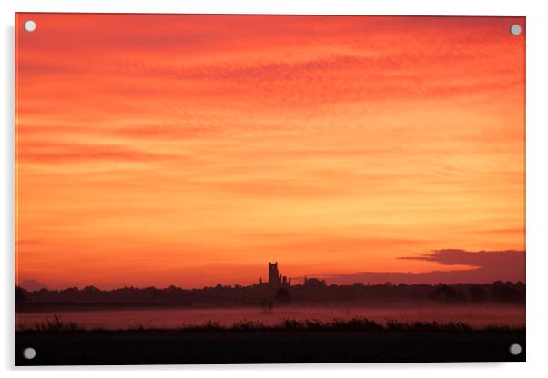 Pre-dawn over Ely, as seen from Coveney, 23rd October 2023 Acrylic by Andrew Sharpe