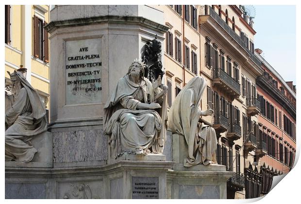 Biblical Statues at Base of Colonna dell'Imacolata in Rome, Italy Print by Virginija Vaidakaviciene