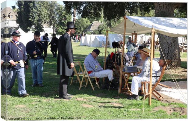 Civil War Reenactment Fresno California, Abraham lincoln with the troops Canvas Print by Arun 