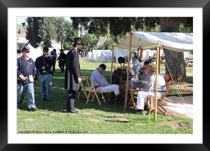 Civil War Reenactment Fresno California, Abraham lincoln with the troops Framed Mounted Print by Arun 