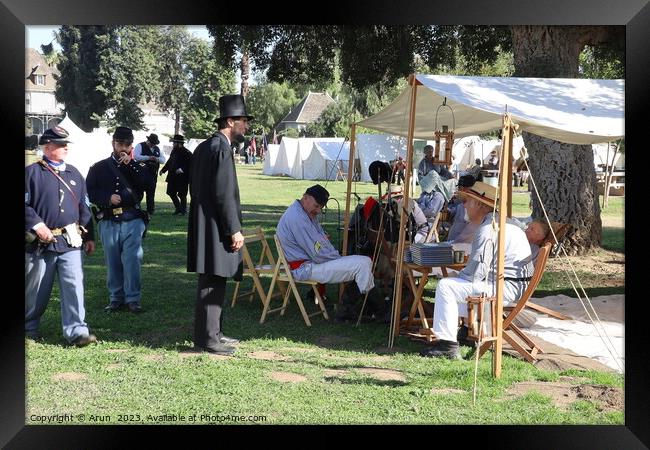 Civil War Reenactment Fresno California, Abraham lincoln with the troops Framed Print by Arun 