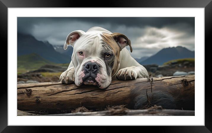 American Bulldog Framed Mounted Print by K9 Art