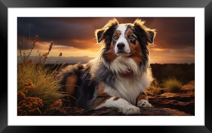 Australian Shepherd Dog Framed Mounted Print by K9 Art