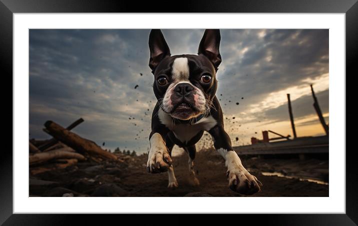Boston Terrier Framed Mounted Print by K9 Art