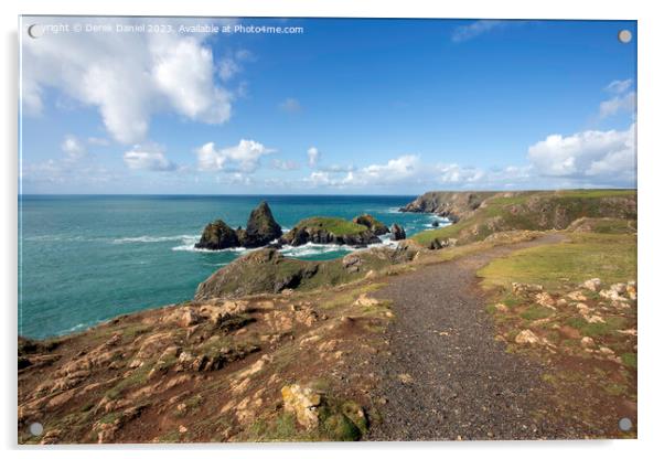 A walk along the South West Coastal path at Kynance Cove, Cornwall  Acrylic by Derek Daniel