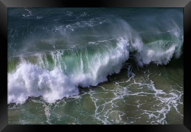 Wild wave in Nazare at the Atlantic ocean coast of Centro Portug Framed Print by Olga Peddi