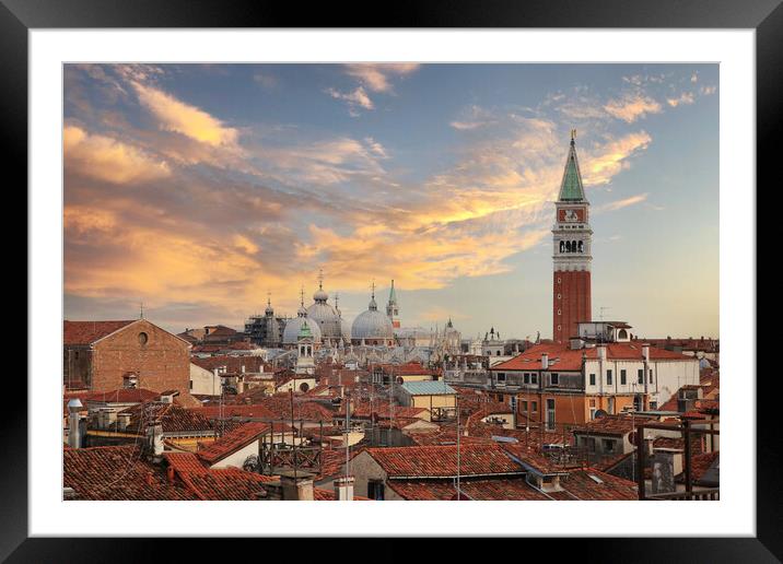 Venice panoramic aerial view with red roofs, Veneto, Italy. Framed Mounted Print by Olga Peddi
