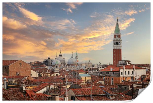 Venice panoramic aerial view with red roofs, Veneto, Italy. Print by Olga Peddi