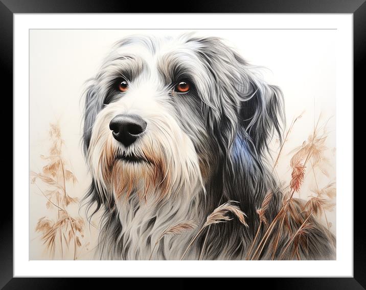 Bearded Collie Pencil Drawing Framed Mounted Print by K9 Art