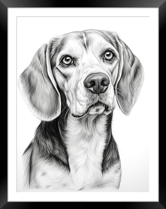 Beagle Pencil Drawing Framed Mounted Print by K9 Art