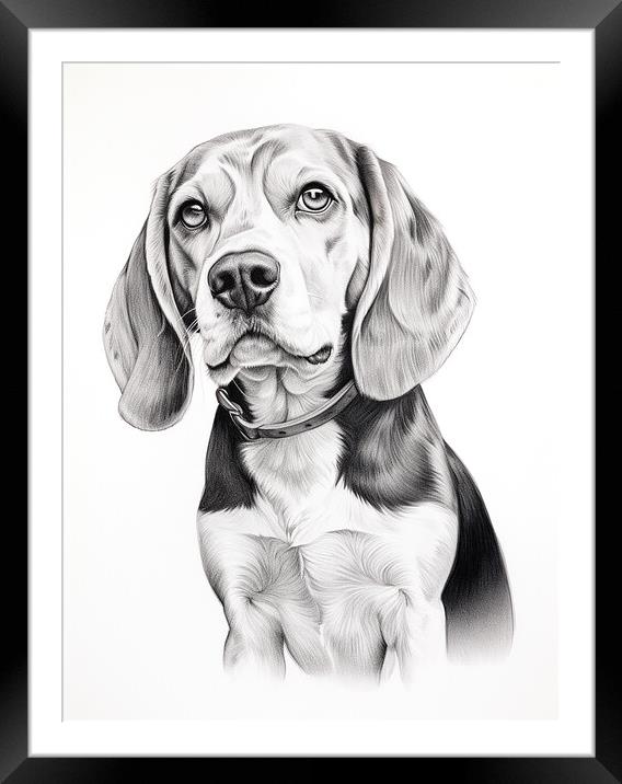 Beagle Pencil Drawing Framed Mounted Print by K9 Art