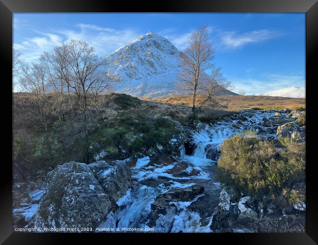snowy Buachaille Etive Mor , winter in the Highlands of Scotland Framed Print by Photogold Prints