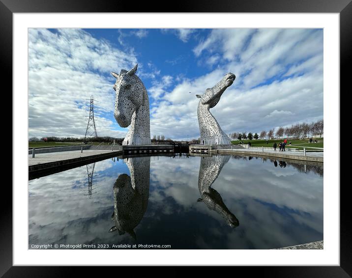 The Kelpies on reflection Framed Mounted Print by Photogold Prints