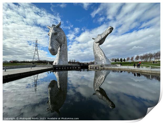 The Kelpies on reflection Print by Photogold Prints