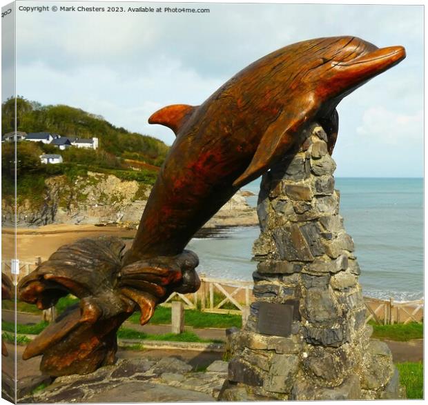 Aberporth dolphin sculpture 1 Canvas Print by Mark Chesters