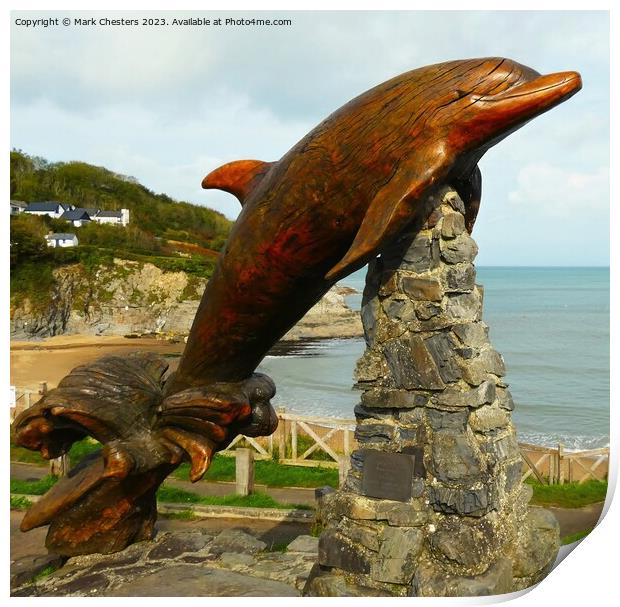 Aberporth dolphin sculpture 1 Print by Mark Chesters