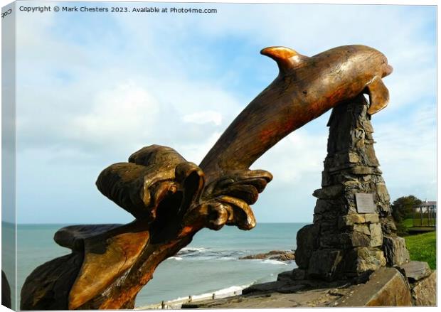 Aberporth dolphin sculpture 2 Canvas Print by Mark Chesters