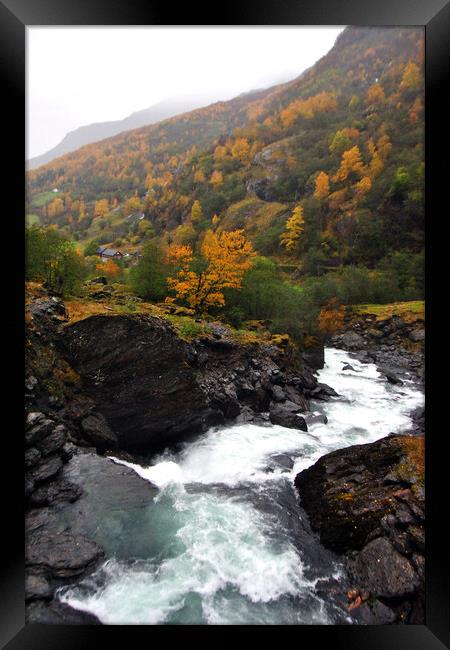 Waterfall Flamsdalen Valley Flam Norway Scandinavia Framed Print by Andy Evans Photos