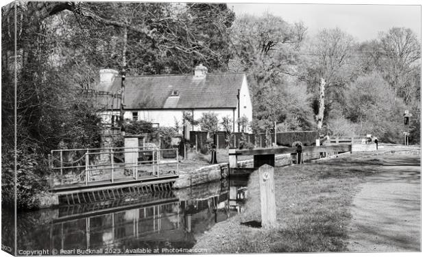 Monmouthshire and Brecon Canal black and white Canvas Print by Pearl Bucknall