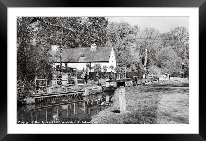 Monmouthshire and Brecon Canal black and white Framed Mounted Print by Pearl Bucknall