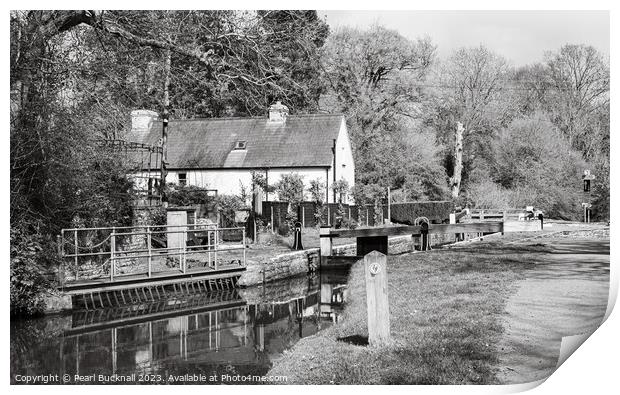Monmouthshire and Brecon Canal black and white Print by Pearl Bucknall