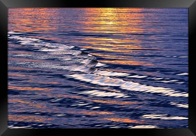 Waves Meet The Sunset Framed Print by Anne Macdonald