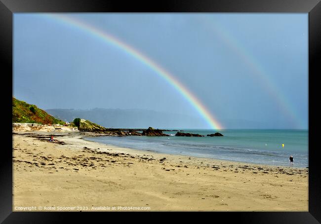 Rainbow on Looe Beach in Cornwall Framed Print by Rosie Spooner