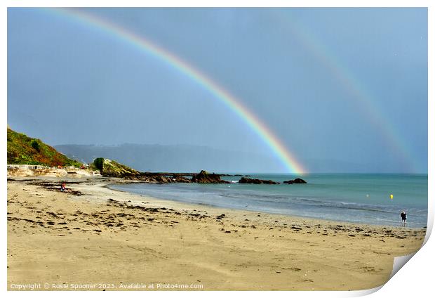 Rainbow on Looe Beach in Cornwall Print by Rosie Spooner