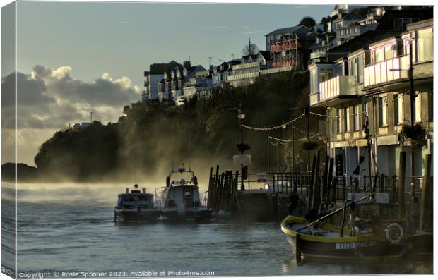 The mist rises on The River Looe Canvas Print by Rosie Spooner
