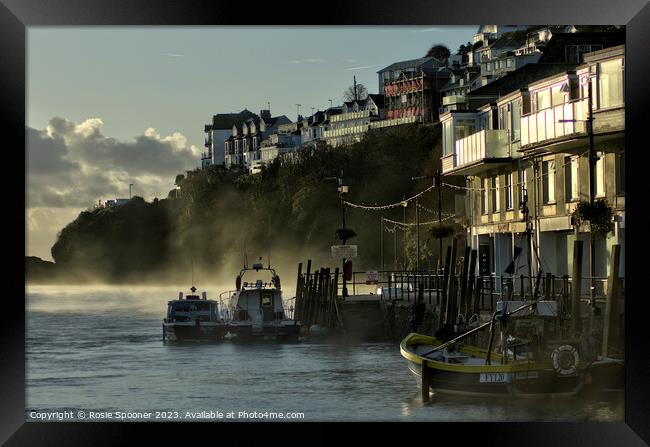 The mist rises on The River Looe Framed Print by Rosie Spooner